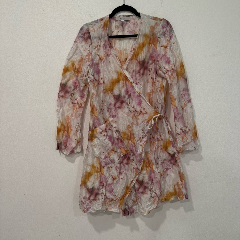 Bryn Walker Sheer Floral Long Sleeve Wrap Mini Dress S - Picture 2 of 6